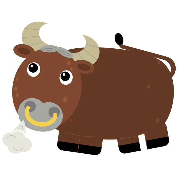 Cartoon Scene Bull Standing Looking Smiling White Background Illustration Children — Stockfoto