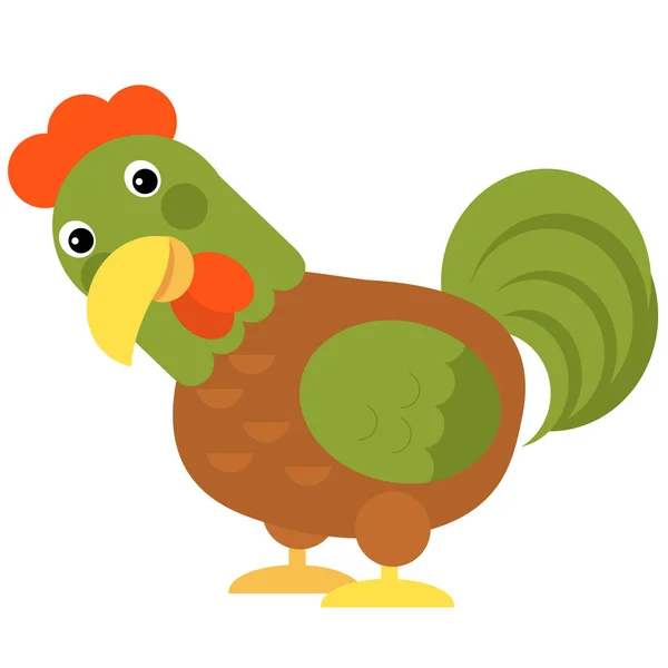 Cartoon Scene Chicken Hen Rooster Standing Looking Smiling White Background —  Fotos de Stock