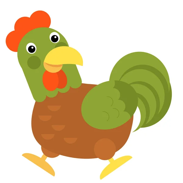 Cartoon Scene Chicken Hen Rooster Standing Looking Smiling White Background — 图库照片