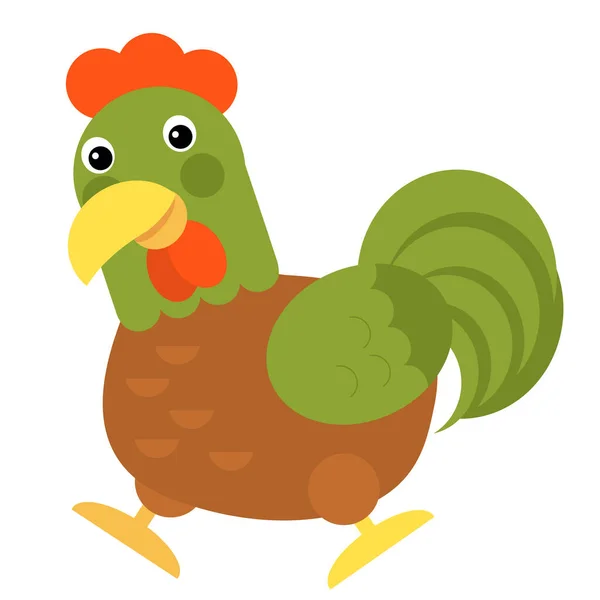 Cartoon Scene Chicken Hen Rooster Standing Looking Smiling White Background — 图库照片