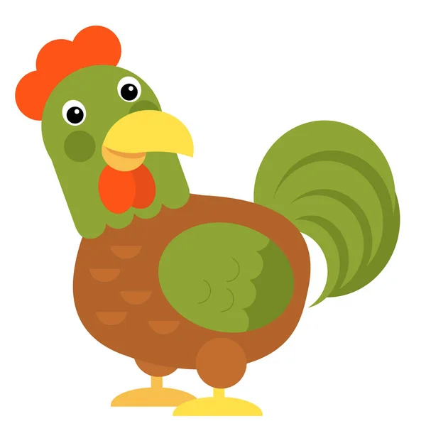 Cartoon Scene Chicken Hen Rooster Standing Looking Smiling White Background — Foto de Stock