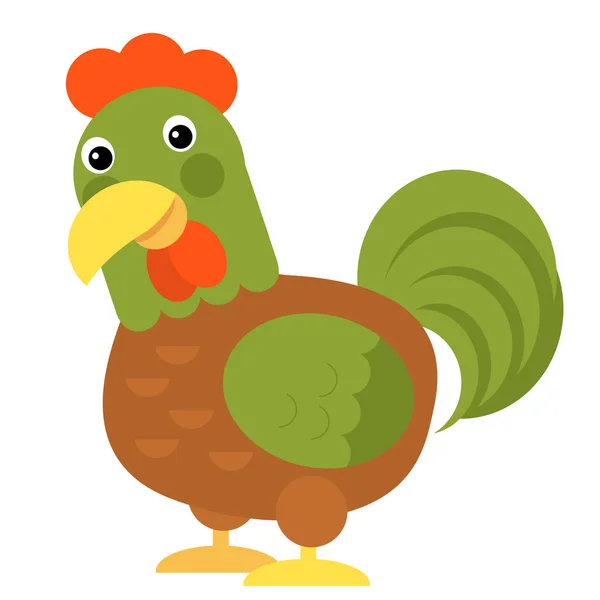 Cartoon Scene Chicken Hen Rooster Standing Looking Smiling White Background —  Fotos de Stock