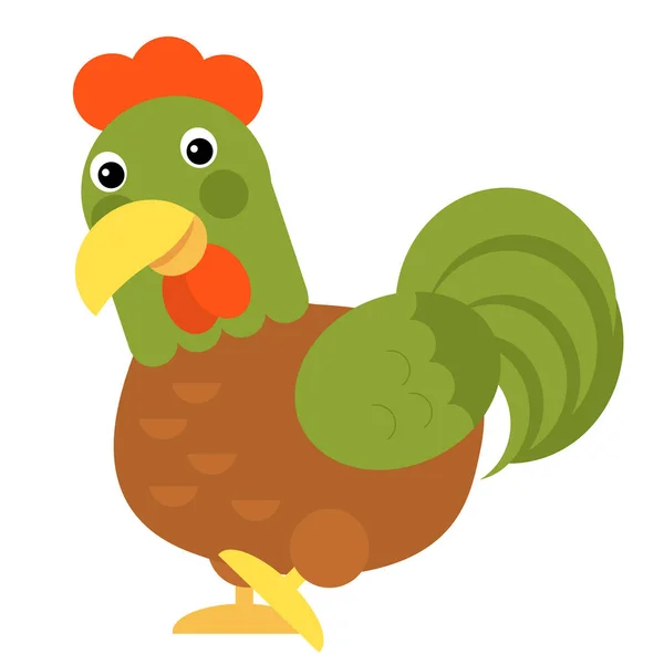 Cartoon Scene Chicken Hen Rooster Standing Looking Smiling White Background — Stock Photo, Image