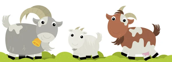cartoon scene with goat family on white background illustration for children