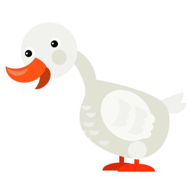 Çocuklar için beyaz arkaplanlı mutlu kaz resimli çizgi film sahnesi