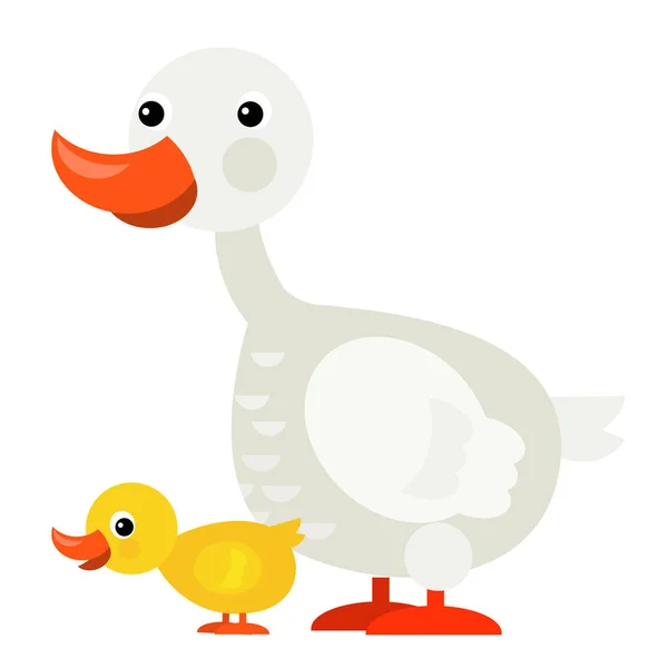 cartoon scene with duck family on white background illustration for children