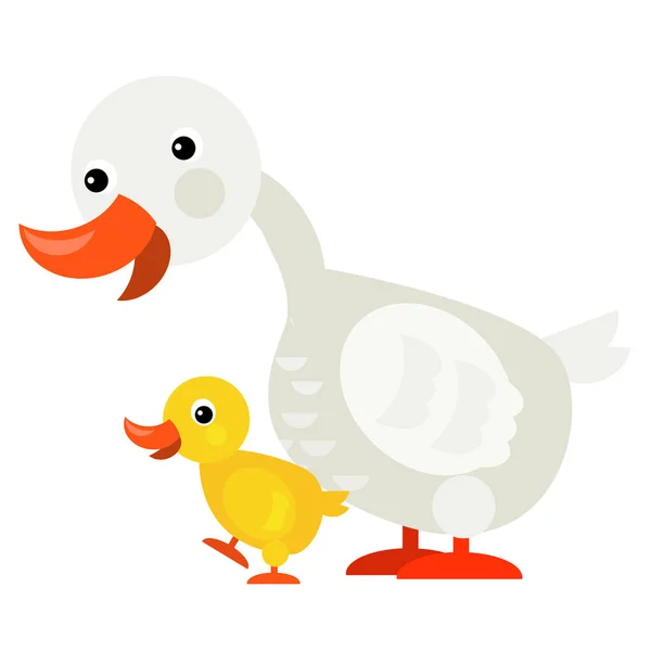 Cartoon Scene Duck Family White Background Illustration Children — Photo