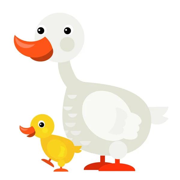 cartoon scene with duck family on white background illustration for children