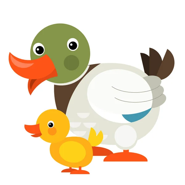 Cartoon Happy Farm Animal Cheerful Duck Family Illustration Children — ストック写真