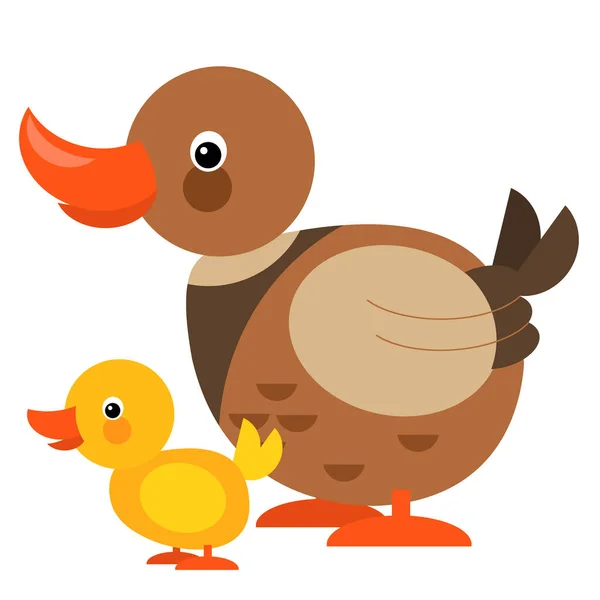 Cartoon Happy Farm Animal Cheerful Duck Family Illustration Children — Photo