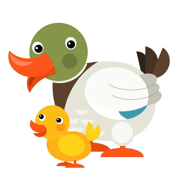 Cartoon Happy Farm Animal Cheerful Duck Family Illustration Children — Stok fotoğraf