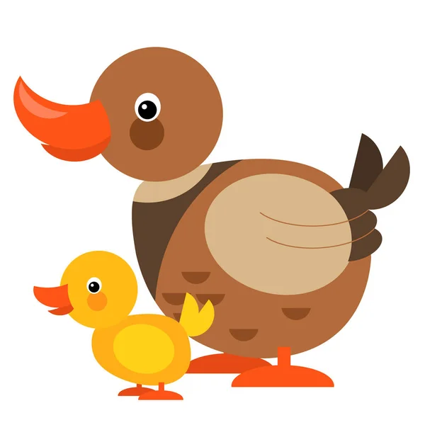 Cartoon Happy Farm Animal Cheerful Duck Family Illustration Children — Photo
