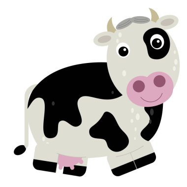 Çizgi film sahnesi boğa ayakta duruyor ve çocuklar için gülümsüyor.