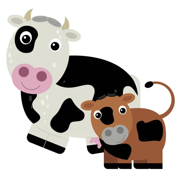 Cartoon Scene Cow Family White Background Illustration Children — 스톡 사진
