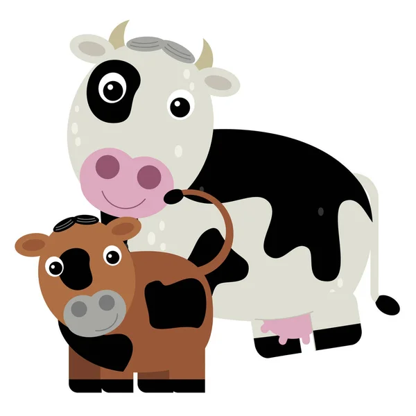 cartoon scene with cow family on white background illustration for children