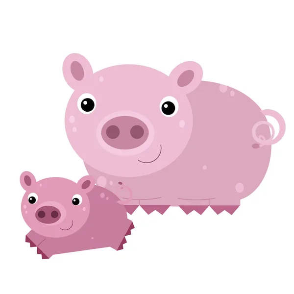 Cartoon Happy Funny Pig Family Standing Looking Smiling White Background — Photo