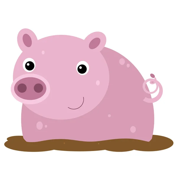 Cartoon Happy Funny Pig Standing Looking Smiling White Background Illustration — ストック写真