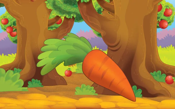 Cartoon Scene Carrot Garden Illustration Children — Stockfoto