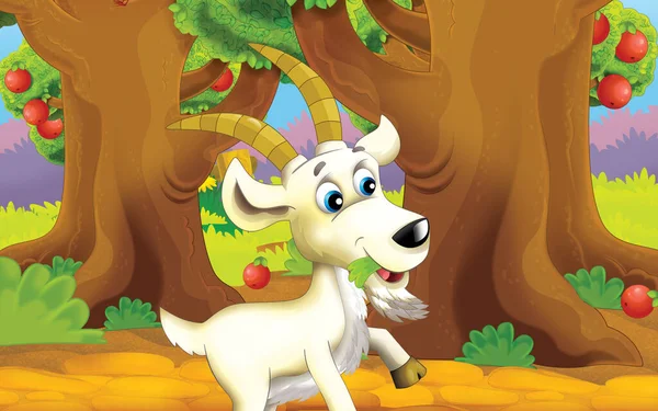 Cartoon Scene Farm Goat Garden Illustration Children — 스톡 사진