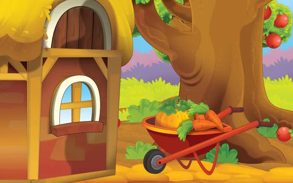 Cartoon Scene Farm House Garden Illustration Children —  Fotos de Stock