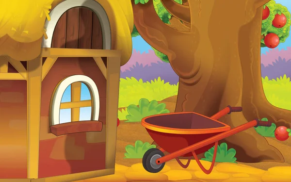 Cartoon Scene Farm House Garden Illustration Children — Fotografia de Stock