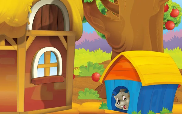 Cartoon Scene Farm House Garden Illustration Children — Foto de Stock