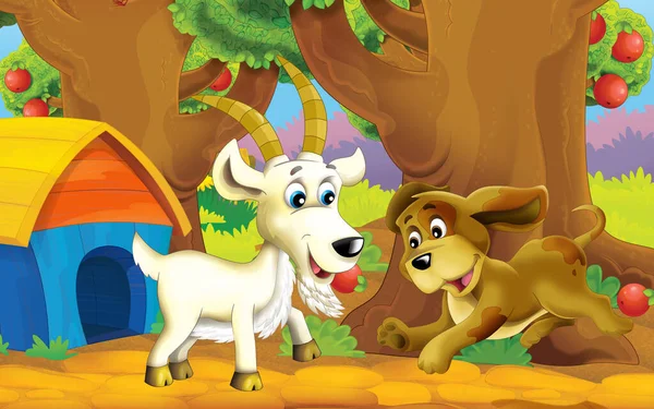 Cartoon Scene Farm Animal Garden Illustration Children — Stockfoto