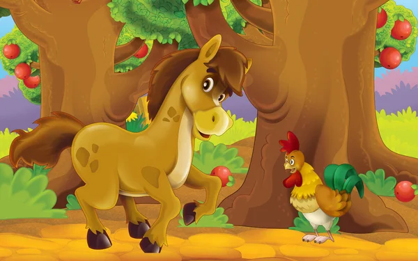 Cartoon Scene Farm Animal Garden Illustration Children — Stok fotoğraf