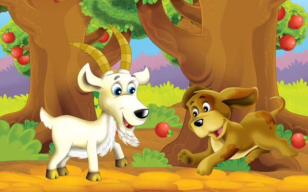 Cartoon Scene Farm Animal Garden Illustration Children — Stok fotoğraf