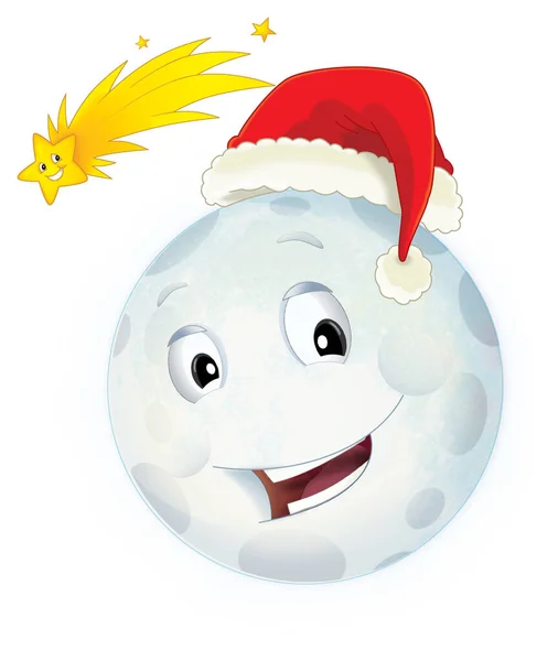 Cartoon Scene Christmas Moon White Background Illustration Children — Stock Photo, Image