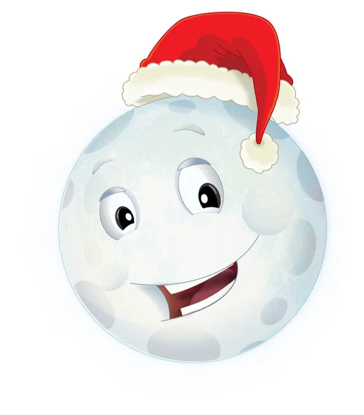Cartoon Scene Christmas Moon White Background Illustration Children — Stock Photo, Image