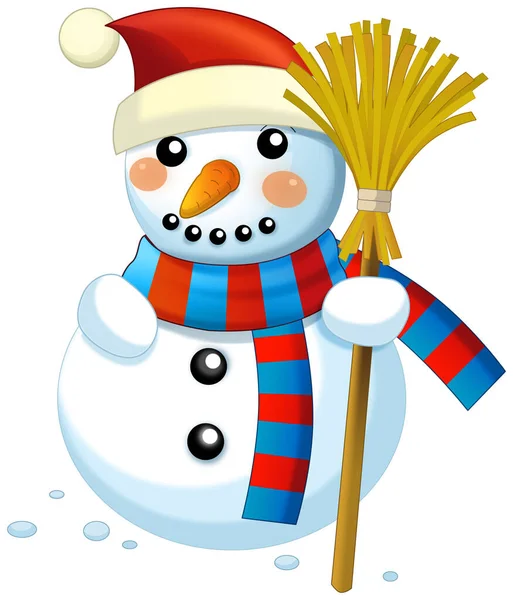 Happy Cartoon Snowmen Smiling Moving Watching Isolated Illustration Children — Foto de Stock