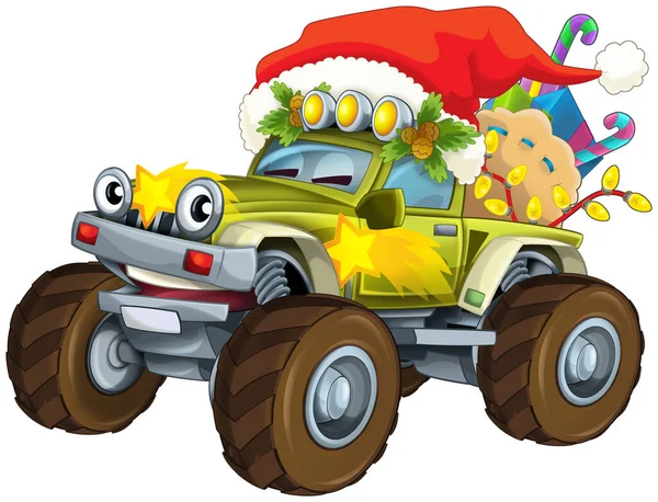 Cartoon Christmas Road Truck Isolated Illustration Children — 图库照片