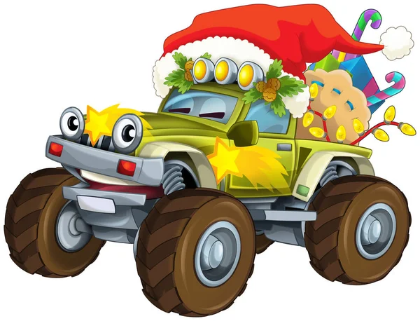 Cartoon christmas off road truck isolated illustration for children