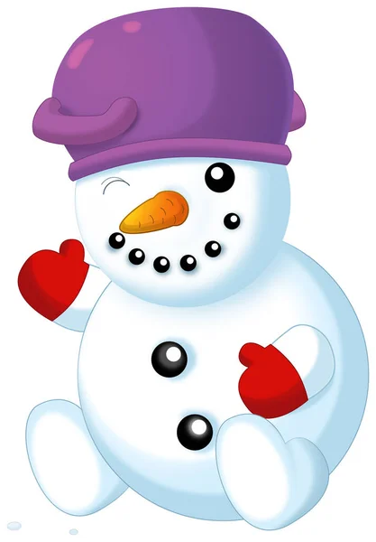 Cartoon Scene Happy Snowman Isolated Illustration Children —  Fotos de Stock