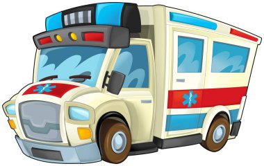cartoon scene with funny looking ambulance truck illustration for children