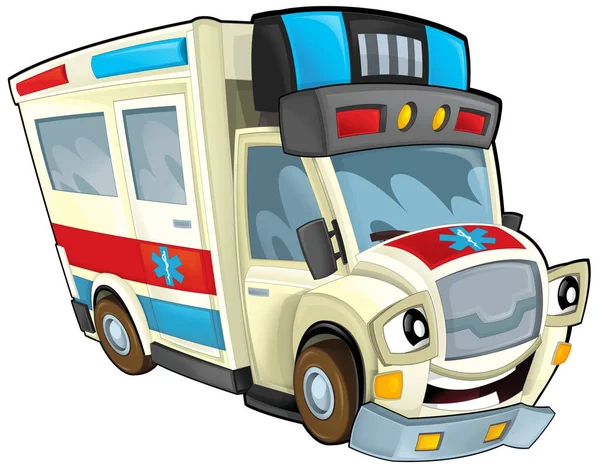 Cartoon Scene Funny Looking Ambulance Truck Illustration Children — Zdjęcie stockowe