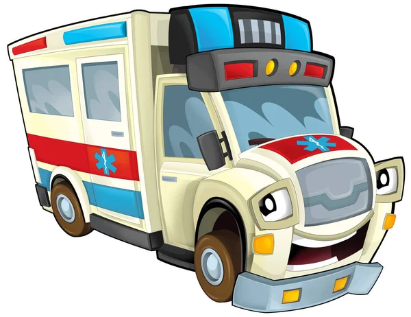 Cartoon Scene Funny Looking Ambulance Truck Illustration Children — 图库照片