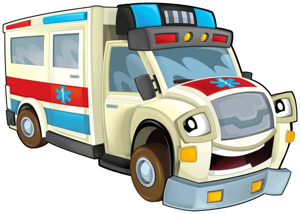 Cartoon Scene Funny Looking Ambulance Truck Illustration Children — стоковое фото