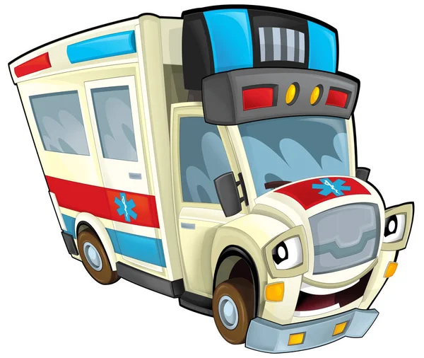 Cartoon Scene Funny Looking Ambulance Truck Illustration Children — 图库照片