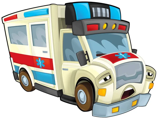 Cartoon Scene Funny Looking Ambulance Truck Illustration Children — стоковое фото