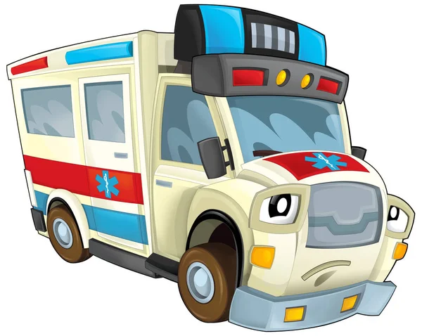 Cartoon Scene Funny Looking Ambulance Truck Illustration Children — Stockfoto