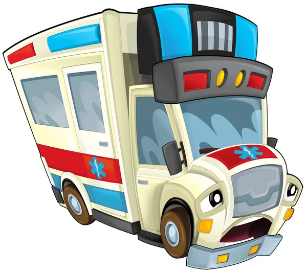 cartoon scene with funny looking ambulance truck illustration for children