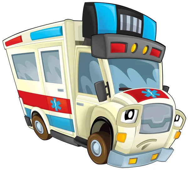 cartoon scene with funny looking ambulance truck illustration for children