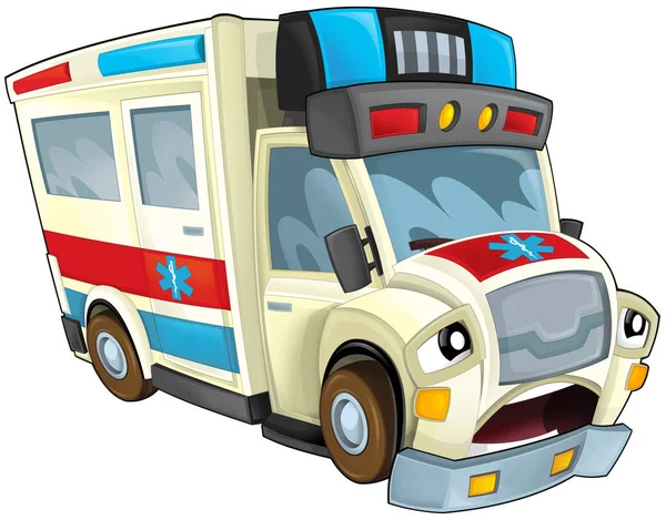 Cartoon Scene Funny Looking Ambulance Truck Illustration Children — Zdjęcie stockowe