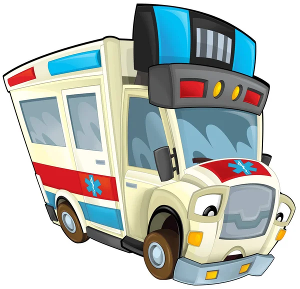 Cartoon Scene Funny Looking Ambulance Truck Illustration Children — Foto de Stock