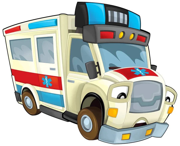 Cartoon Scene Funny Looking Ambulance Truck Illustration Children — стоковое фото