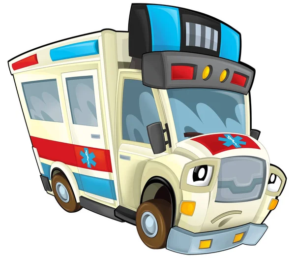 Cartoon Scene Funny Looking Ambulance Truck Illustration Children — Zdjęcie stockowe