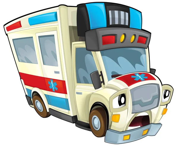 cartoon scene with funny looking ambulance truck illustration for children