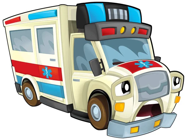 Cartoon Scene Funny Looking Ambulance Truck Illustration Children — Zdjęcie stockowe